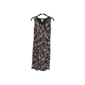 Ann Taylor Loft Dress Petite Size 2P Black Leaf Print Sleeveless V-neck Shift